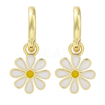 Rack Plating Flower Brass Hoop Earrings EJEW-H016-27G-01-1