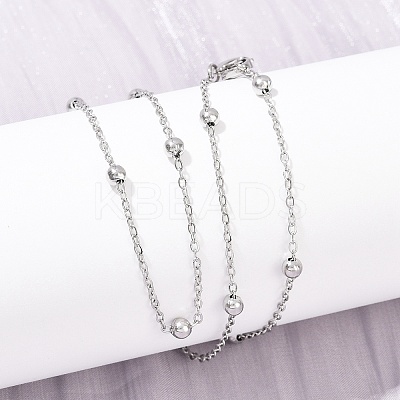 304 Stainless Steel 3MM Round Bead Cable Chain Necklaces for Women NJEW-G177-03A-P-1