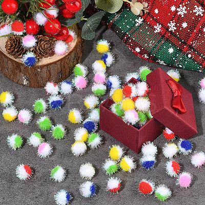 100Pcs 5 Colors Polyester Pom Pom Ball DIY-SC0031-42-1