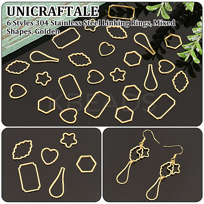 36Pcs 6 Styles 304 Stainless Steel Linking Rings STAS-UN0060-53-1