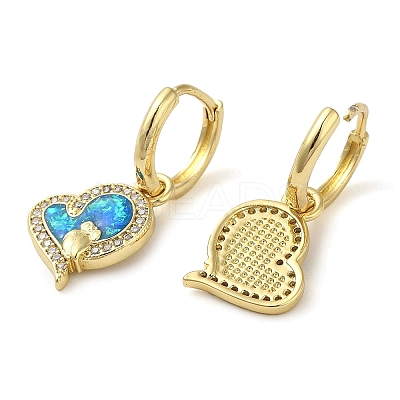 Heart with Owl Rack Plating Brass Micro Pave Cubic Zirconia Hoop Earrings EJEW-P277-05G-1
