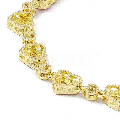 Pink Enamel Heart & Cubic Zirconia Link Chain Bracelet BJEW-P288-14G-1