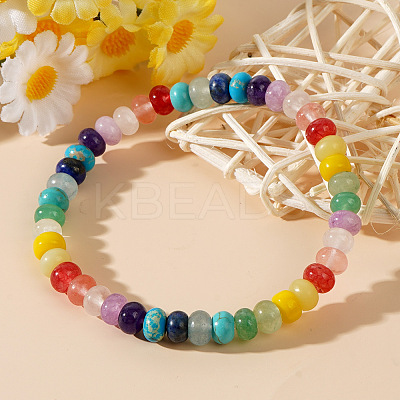 Bohemian Rainbow Mixed Gemstone Rondelle Beaded Stretch Bracelets for Women AG7128-1