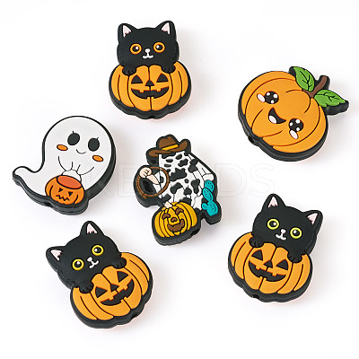 6Pcs 6 Styles Halloween Theme Silicone Focal Beads SIL-TA0002-44-1