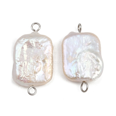 Natural Freshwater Pearl Keshi Pearl Rectangle Connector Charms STAS-D378-17P-1