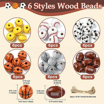 DIY Sports Natural Wood & Jute Cord Pendant Decoration Making Kits WOOD-YW0010-55-1
