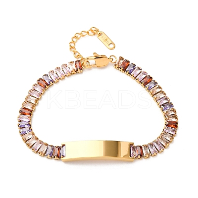 304 Stainless Steel Glass Link Chain Bracelets BJEW-G753-03G-03-1