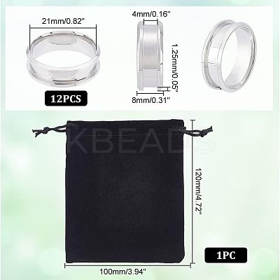 12Pcs Stainless Steel Grooved Finger Ring Settings STAS-UN0038-94D-1