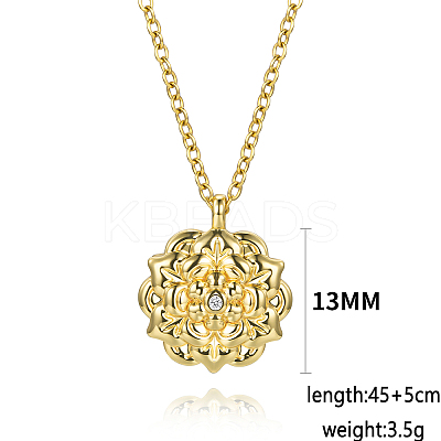 Elegant Brass Clear Cubic Zirconia Flower Pendant Cable Chain Necklaces for Women EP9380-1
