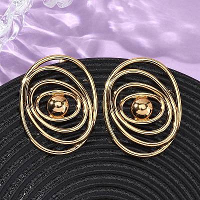 304 Stainless Steel Oval Stud Earrings EJEW-L304-08G-1