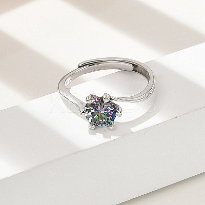 Rhodium Plated 925 Sterling Silver Moissanite Adjustable Rings RJEW-U038-12P-1