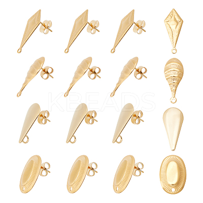 16Pcs 4 Style 304 Stainless Steel Stud Earring Findings STAS-AR0001-40-1