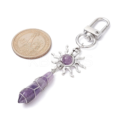 Wire Wrapped Bullet Naturl Gemstone Pendant Decoraiton HJEW-JM01392-1