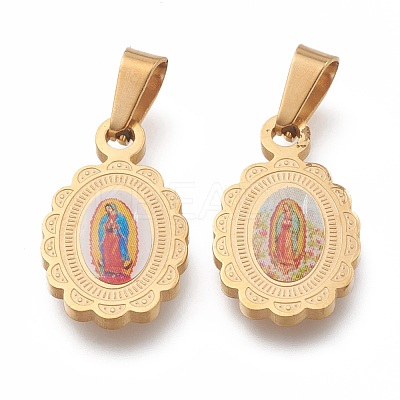 304 Stainless Steel Lady of Guadalupe Pendants STAS-O138-13G-1