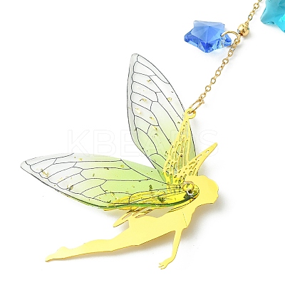 Brass & Transparent Epoxy Resin Fairy Pendant Decoration HJEW-JM02635-01-1