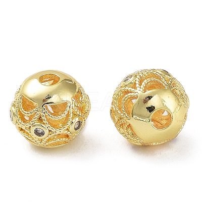 Rack Plating Brass Micro Pave Clear Cubic Zirconia Beads KK-B078-10A-G18-1