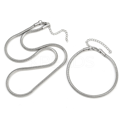 304 Stainless Steel Round Snake Chain Necklaces & Bracelets Sets for Men Women SJEW-F225-01P-1