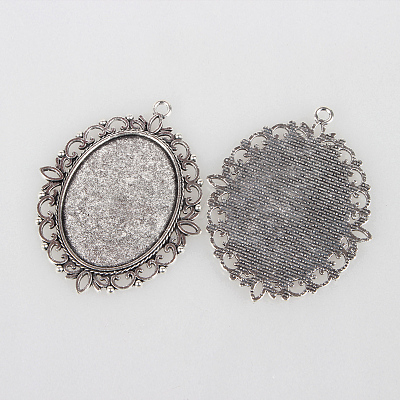 Tibetan Style Alloy Pendant Cabochon Settings TIBEP-N003-20AS-1