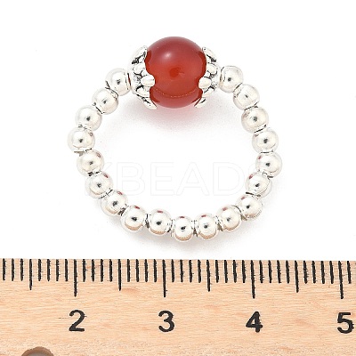 Platinum Tone Iron Bead Natural Mixed Stone Stretch Finger Rings RJEW-JR00142-1