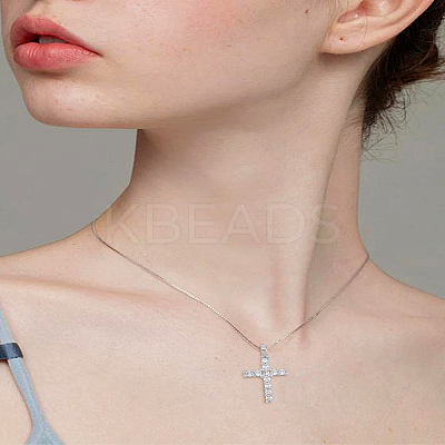 2Pcs Latin Cross Brass Micro Pave Cubic Zirconia Pendants ZIRC-LP0001-14-1