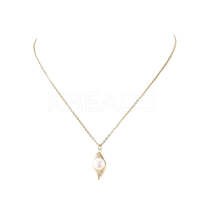Natural Pearl Pendant Necklace & Dangle Earrings SJEW-JS01276-1