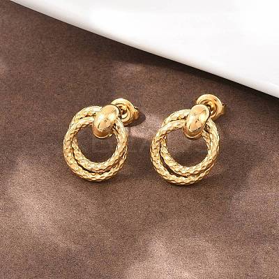 304 Stainless Steel Textured Ring Stud Earrings EJEW-P324-04G-1