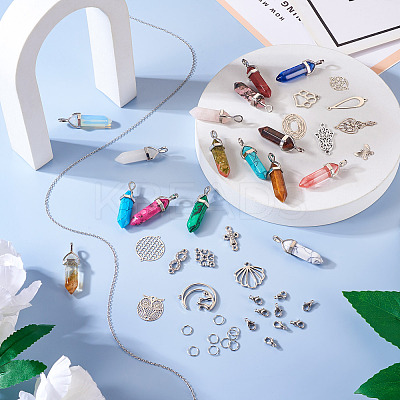 DIY Natural & Synthetic Mixed Gemstone Bullet Pendant Necklace Making Kit DIY-TA0004-91-1