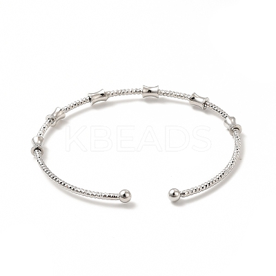 Rack Plating Brass Drum Beaded Open Cuff Bangle for Women BJEW-E073-07P-1