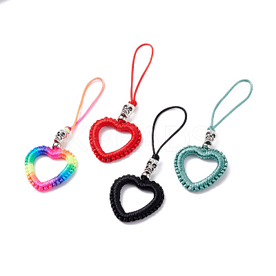 Heart Braided Nylon Cord Mobile Accessories HJEW-JM00607-1