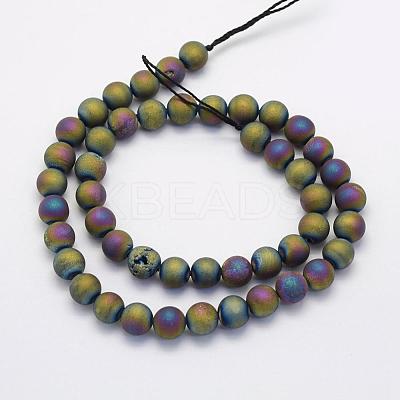 Electroplate Natural Druzy Agate Beads Strands G-G708-8mm-07-1