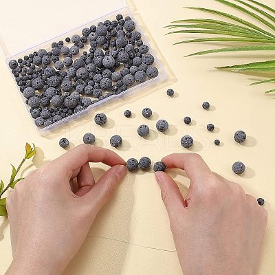 4 Strands 4 Style Unwaxed Natural Lava Rock Bead Strands G-OC0002-85-1