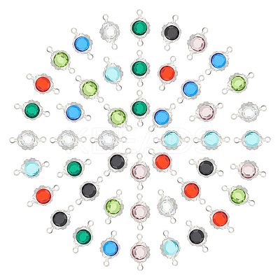 48Pcs 8 Colors Electroplated Natural Quartz Stainless Steel Faceted Flower Connector Charms STAS-UN0056-91-1