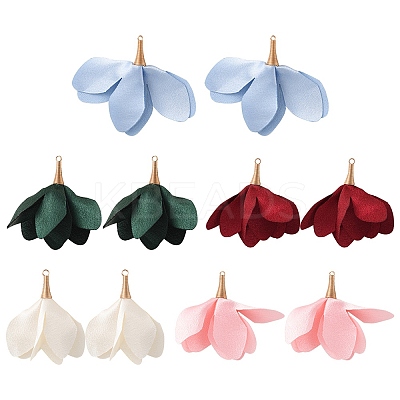 10Pcs 5 Colors Silk Flower Big Pendants IFIN-YW0001-74-1