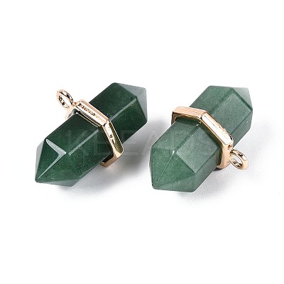 Natural Green Aventurine Double Terminal Pointed Pendants G-N345-09G-1