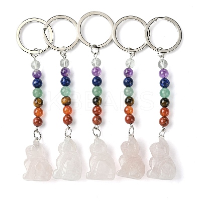 Cat Natural Rose Quartz Keychain KEYC-F040-11C-1