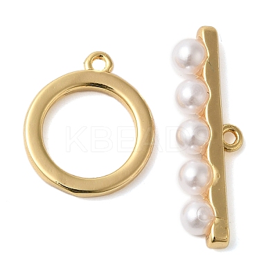 Brass with ABS Imitation Pearl Toggle Clasps KK-N254-89G-1