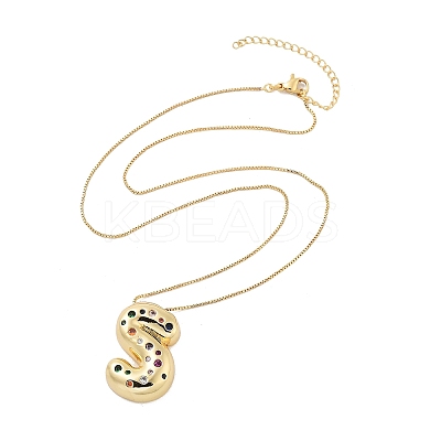 Brass Micro Pave Cubic Zirconia Letter Pendant Necklaces LS-KK-Z069-01G-S-1