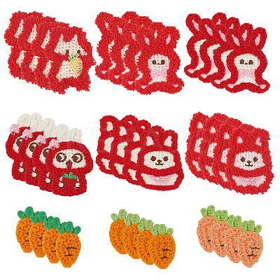 36Pcs 9 Styles Easter Rabbit & Carrot Yarn Knitted Appliques PATC-FG0001-76-1