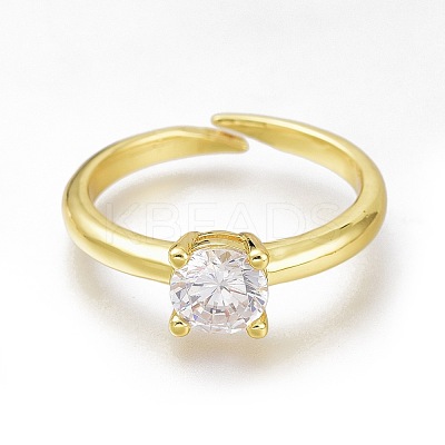 Brass Micro Pave Clear Cubic Zirconia Solitaire Rings RJEW-N031-13G-1