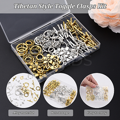 40 Sets 8 Styles Tibetan Style Alloy Toggle Clasps TIBE-YW0001-69C-1