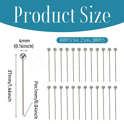 2 Sets Stainless Steel Ball Positioning Head Pins FIND-TA0009-26P-1