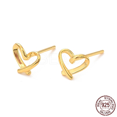Open Heart 925 Sterling Silver Stud Earrings EJEW-I259-07G-1