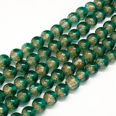 Handmade Two Tone Gold Sand Lampwork Round Beads Strands LAMP-O007-01F-1