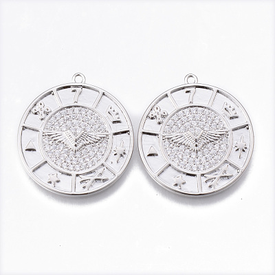 Brass Micro Pave Clear Cubic Zirconia Pendants KK-N232-163-NF-1