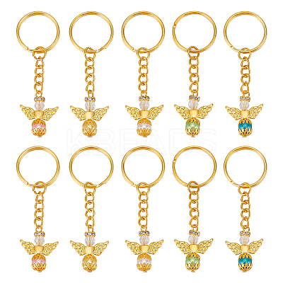 10Pcs 10 Color Tibetan Style Alloy Angeltee with ABS Plastic Imitation Pearl Beaded Charms Keychains KEYC-PH01510-1