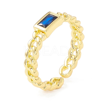 Cubic Zirconia Rectangle Open Cuff Ring RJEW-I083-02G-01-1