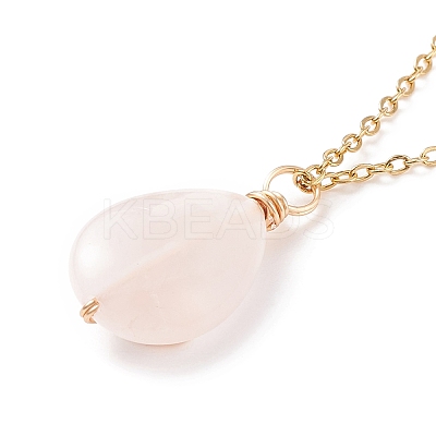 Natural Rose Quartz Teardrop Pendant Necklace X-NJEW-JN03900-01-1