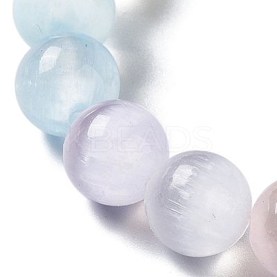 Macaron Color Dyed Natural Selenite Round Beaded Stretch Bracelet LS-BJEW-D024-01-1
