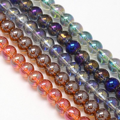 Electroplate Crystal Glass Round Beads Strands EGLA-F037-8mm-A-1