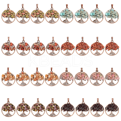 32Pcs 8 Styles Natural & Synthetic Mixed Gemstone Chip Pendants PALLOY-AB00253-1